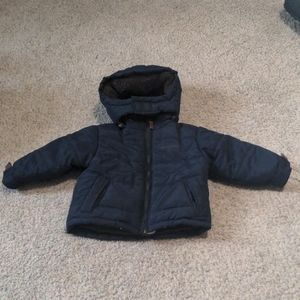 Boys Size 18 Month London Fog Dark Blue Winter Coat With Detachable Hood